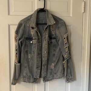 SHEIN Distressed Jean Jacket - Light Blue
